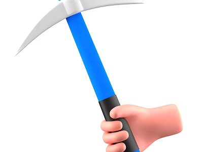 Durable Industrial Pickaxe with Blue Handle Being Held by Hand for Heavy Duty Use 3d model