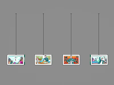 Educational Road Facilities Suspended Posters Displaying Various Safety Guide Scenes 3d model