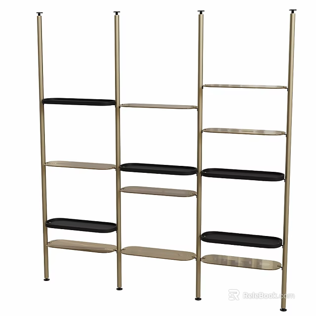 Modern Open Design Shelf Unit With Metal Frame Multi Tier Black And Metal Shelves For Home Decor 3d model 