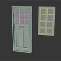 Light Green Swing Door Design With Glass Panes And Door Handle For Home Interior