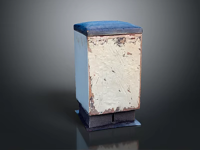 Old Weathered Square Container With Blue Top White Peeling Paint And Rust 3d model