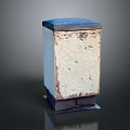 Old Weathered Square Container With Blue Top White Peeling Paint And Rust