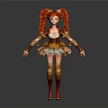 Red Twin Braids Fantasy Female Character With Ornate Armored Outfit Short Skirt And Red Boots