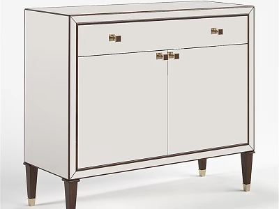 Modern White Dresser With Two Drawers Cabinet Doors Gold Handles Dark Trim And Legs 3d model