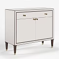 Modern White Dresser With Two Drawers Cabinet Doors Gold Handles Dark Trim And Legs