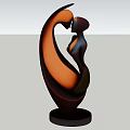 Abstract Human Figures Embracing Sculpture With Brown Orange Curved Design And Black Base