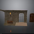 Brick Wall Structure Featuring Fireplace Arched Gate Wooden Door Bench And Rug