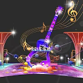 Vibrant Purple Guitar With Musical Notes Neon Lights And Colorful Decorative Elements