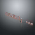 Rustic Scenery With Red Brick Fence Iron Railings Broken Section Gray Background Reflection