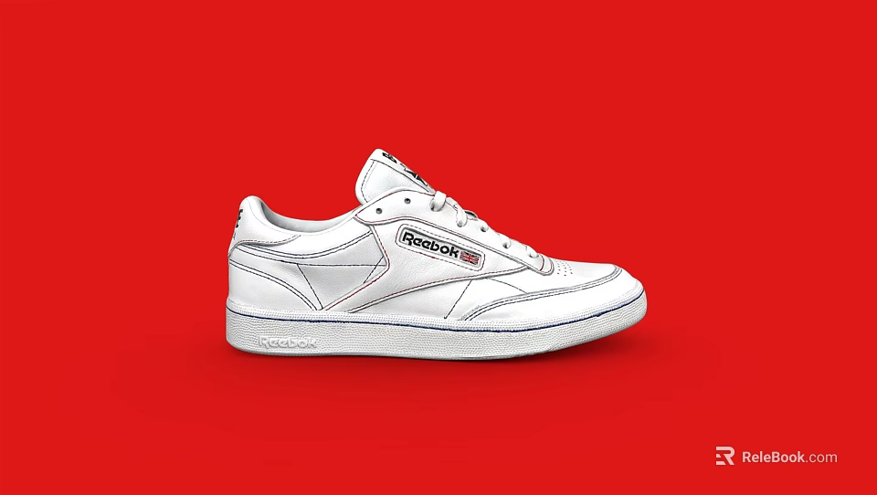 Classic White Reebok Low Top Sneakers with Logo on Red Background 3d model 