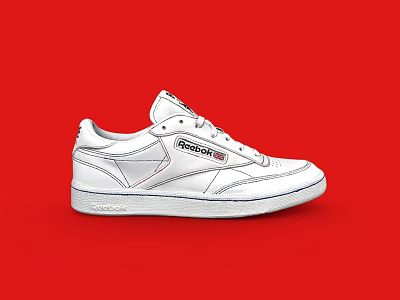 Classic White Reebok Low Top Sneakers with Logo on Red Background 3d model