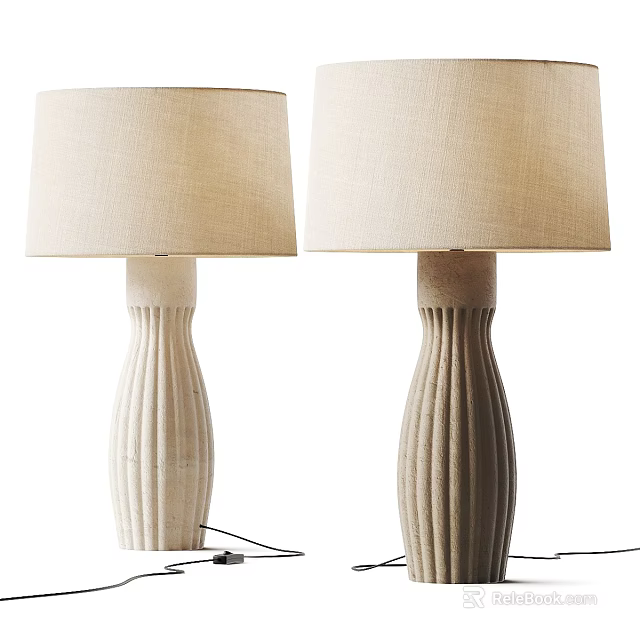 Two Elegant Ribbed Table Lamps With Beige Fabric Shades And Modern Design 3d model 