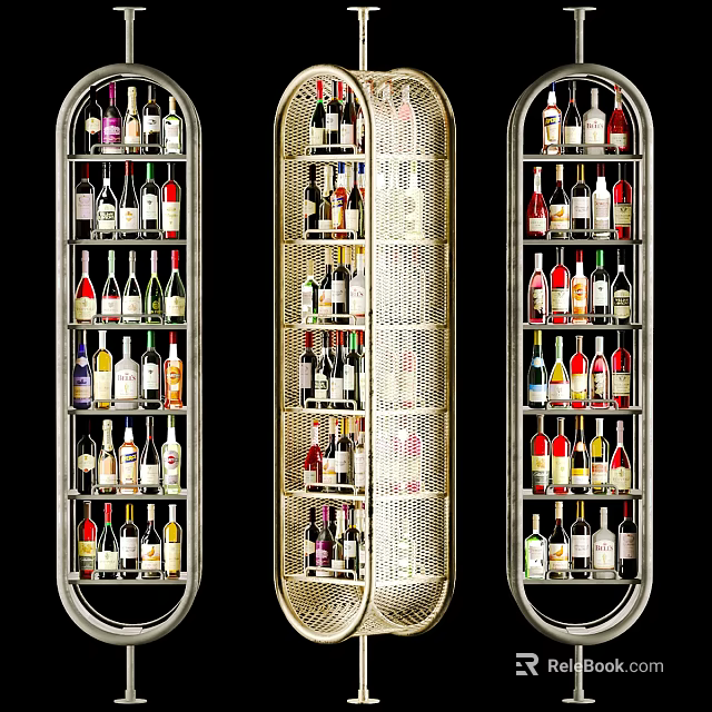 Elegant Modern Wine Cabinet With Metal Frame And Multi layer Shelves Filled With Wine Bottles 3d model 