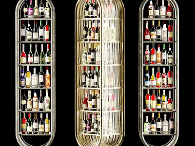 Elegant Modern Wine Cabinet With Metal Frame And Multi layer Shelves Filled With Wine Bottles 3d model