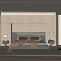 Modern Minimalist Bedroom Interior Design With Wooden Wall Black Headboard And Gray Bedding