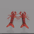 Two Fresh Red Crawfish With Reflection On Light Blue Background
