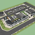 Commercial Architectural Plan With Multiple Buildings Parking Lots And Road Layout