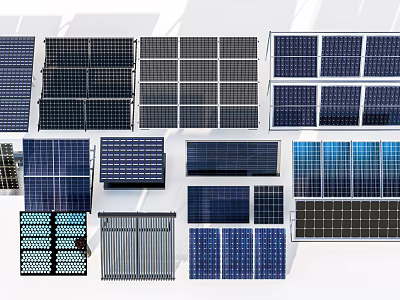 Industrial Solar Panels Including Various Types Sizes And Blue Black Modules 3d model