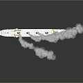 Ship With White And Orange Hull Three Yellow Funnels Emitting Gray Smoke And Water Reflection