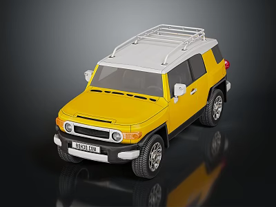 Yellow Off Road Car With White Roof And Roof Rack Silver Wheels 3d model