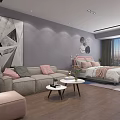 Modern Apartment Bedroom Featuring Pink Accents White Bedding Desk And Green Plants