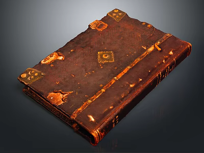 Antique Leather Book Sculpture With Intricate Carved Metal Decorations And Worn Details 3d model
