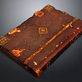 Antique Leather Book Sculpture With Intricate Carved Metal Decorations And Worn Details