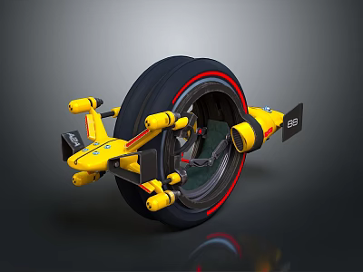 Mechanical Character With Black Tire Yellow Mechanical Arms Red Stripe And EPS Logo 3d model