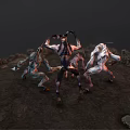 Mythical Characters And Spiked Creatures In Dynamic Combat Poses With Glowing Features On Rocky Terrain 3d model