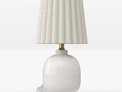 Modern Table Lamp with Pleated Beige Fabric Shade and White Ribbed Ceramic Base 3d model