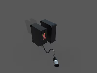 Two Black Industrial Equipment Units With Connecting Cable And Red Indicator Light 3d model