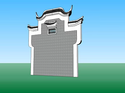Traditional Chinese Building Exterior Wall with Curved Eaves Gray Brick Surface and Small Window 3d model
