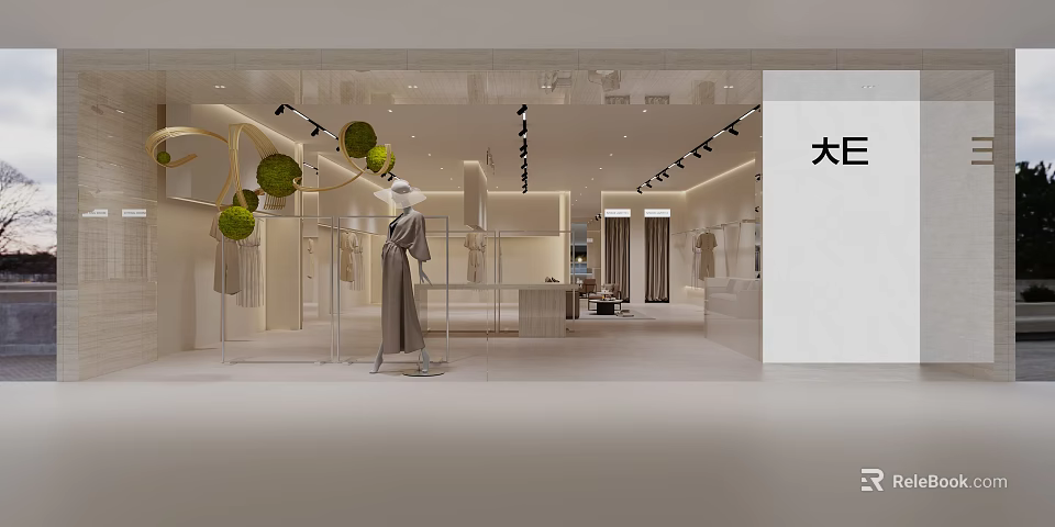 Modern Fashion Store Interior With Bright Lighting Mannequin Display And Elegant Clothes 3d model 