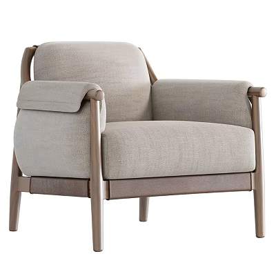 Comfortable Light Gray Fabric Single Seater Sofa With Wooden Frame And Modern Design 3d model