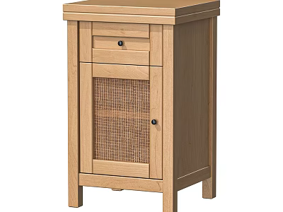 Natural Wooden Bedside Table With Drawer And Rattan Door Simple Design 3d model