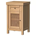 Natural Wooden Bedside Table With Drawer And Rattan Door Simple Design