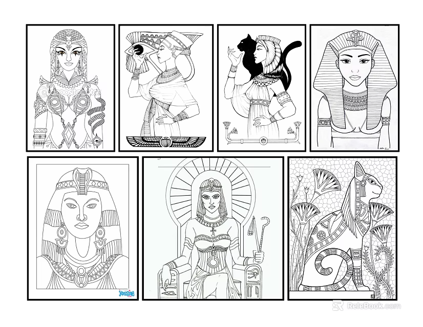 Egyptian Themed Character Drawings With Traditional Headdresses Costumes And Cultural Elements 3d model 