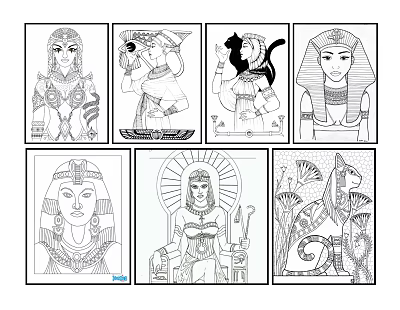 Egyptian Themed Character Drawings With Traditional Headdresses Costumes And Cultural Elements 3d model