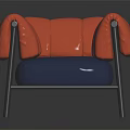 Stylish Single Sofa With Orange Puffy Backrest And Blue Cushion On Black Metal Frame
