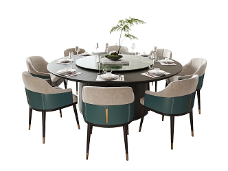 New Chinese Dining Table and Chair Set Round Dining Table and Chair Tableware 3d model