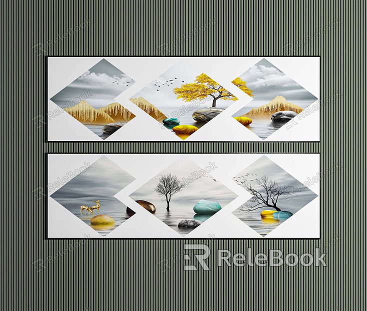 Modern landscape painting long strip decorative painting model