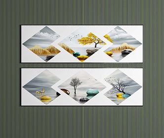 Modern landscape painting long strip decorative painting 3d model