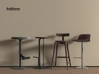 Poliform Modern Bar Stools With Wooden Metal Frames And Leather Seats In Interior Setting 3d model