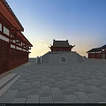 Traditional Chinese Ancient City Gate Tower With Stone Archway And Open Square Area