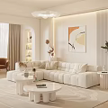 Stylish Living Room Interior With Beige L Shaped Sofa Round Coffee Table And Abstract Painting