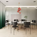 Modern Living and Dining Room Interior With Sofa Coffee Table Rug And Chandelier