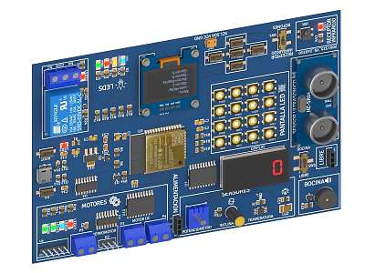 Industrial Equipment Control Circuit Board Integrated With Electronic Components Display Screen Interfaces And Buttons 3d model