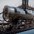 Vintage Steam Locomotive Design With Metal Structure On Railway Tracks