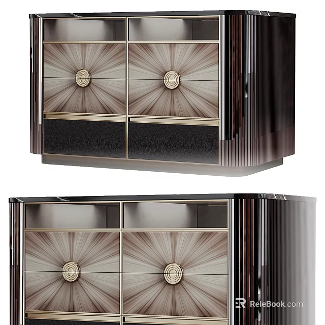 Elegant Modern Cabinet With Radiant Pattern Drawers Sleek Metal Trim And Glossy Surface 3d model 