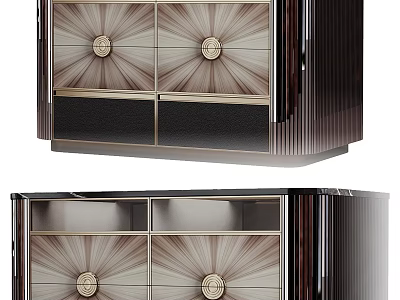 Elegant Modern Cabinet With Radiant Pattern Drawers Sleek Metal Trim And Glossy Surface 3d model
